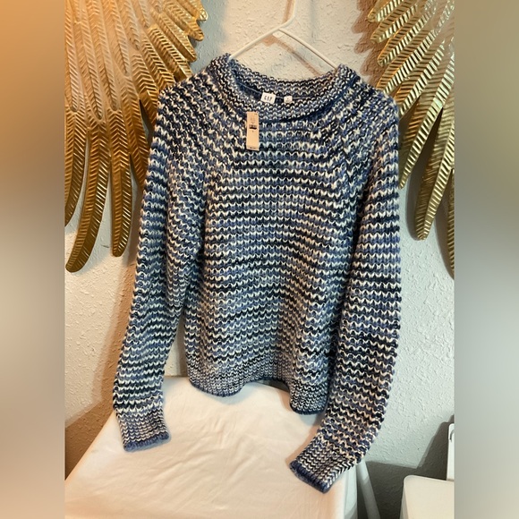 NWT Gap Wool Blend Blue woven chunky Sweater size small - Picture 2 of 5
